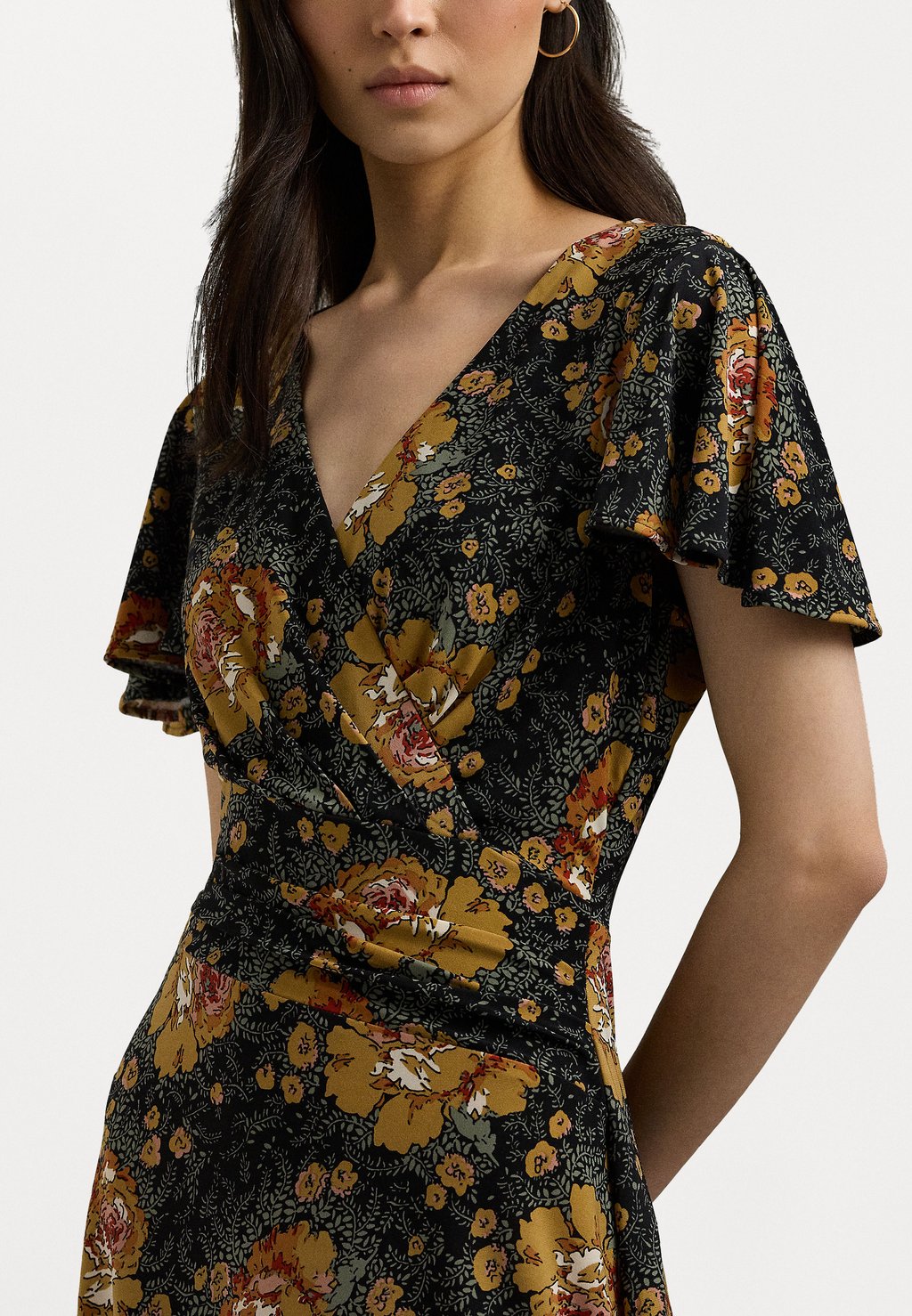 

Повседневное платье FLORAL STRETCH JERSEY SURPLICE DRESS Ralph Lauren, черный