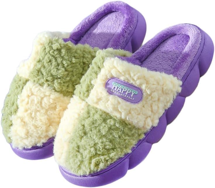 

Тапочки JadeRich для женщин и мужчин с контрастными цветами, мягкие флисовые с подкладкой, колор-блок, зимние подушечные тапочки для унисекс, фиолетовый