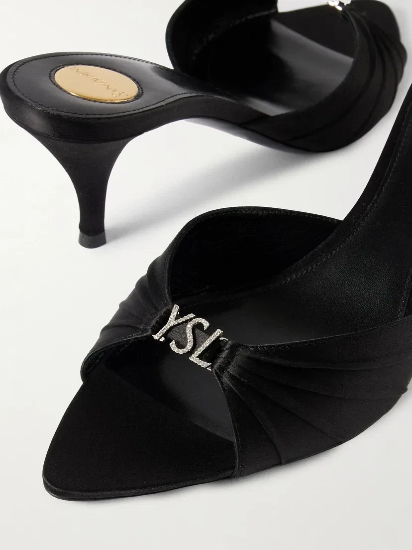 Туфли-мюли Jerry 60 из атласа с украшениями SAINT LAURENT, черный — фото 4