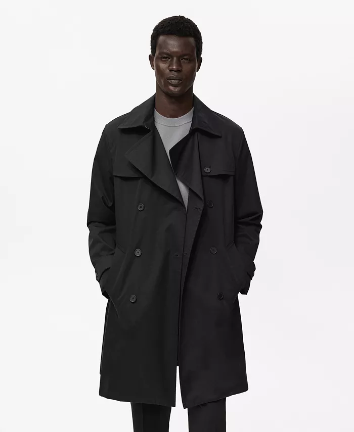 

Мужской водоотталкивающий тренч с поясом Mango, черный