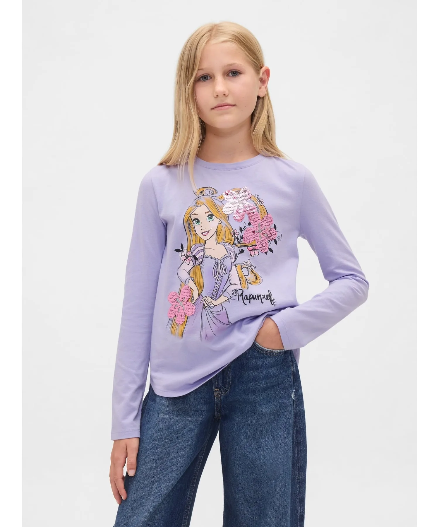 (K)GapKids x Disney Футболка свободного кроя с откидными блестками GAP, ORCHID_207