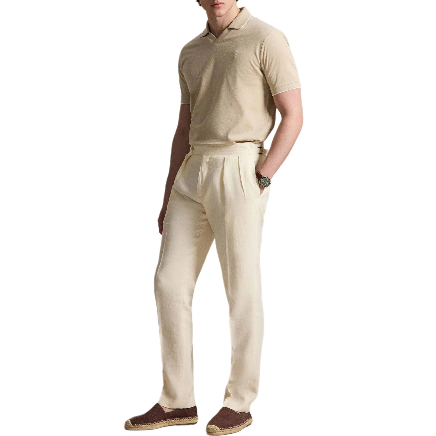 Поло с коротким рукавом с вышитым логотипом Polo Ralph Lauren, Beige — фото 4