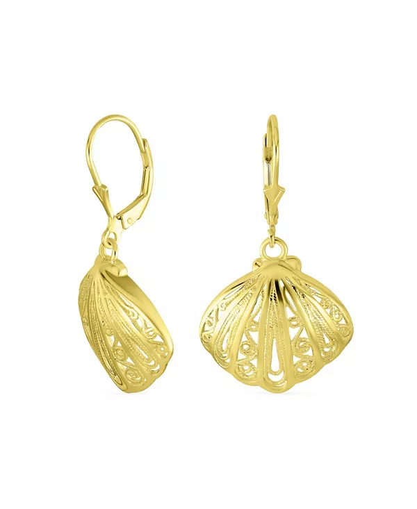 

Серьги-Гвоздики с подвесками в виде ракушек на гавайском побережье, позолоченные, из стерлингового серебра, с застежкой-рычагом Bling Jewelry, yellow