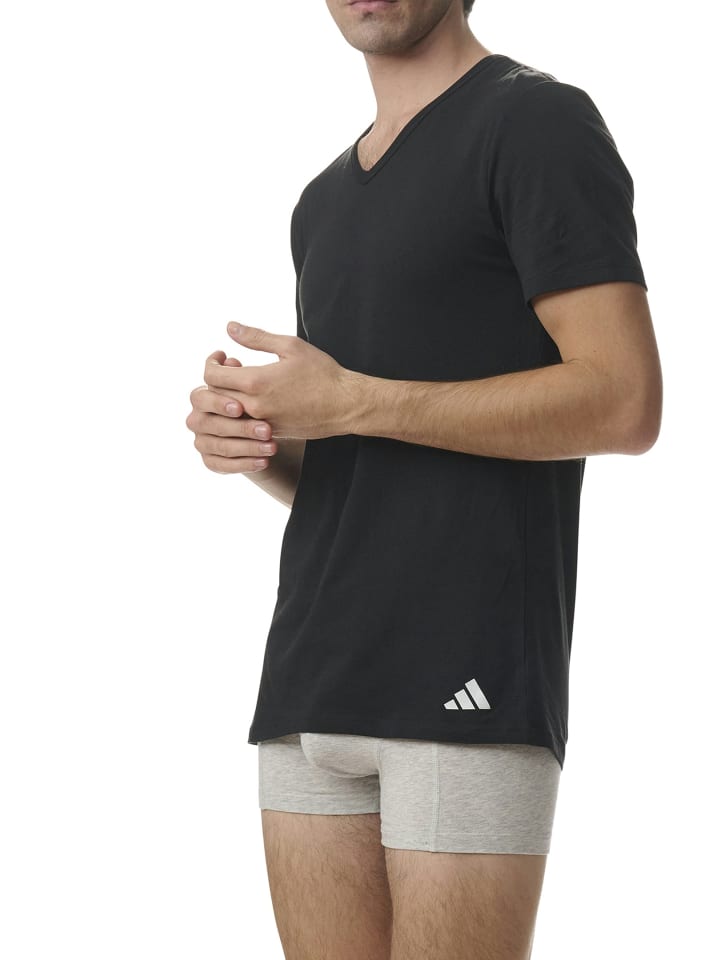 Футболка Basic с V-образным вырезом 6P черного цвета adidas — фото 4