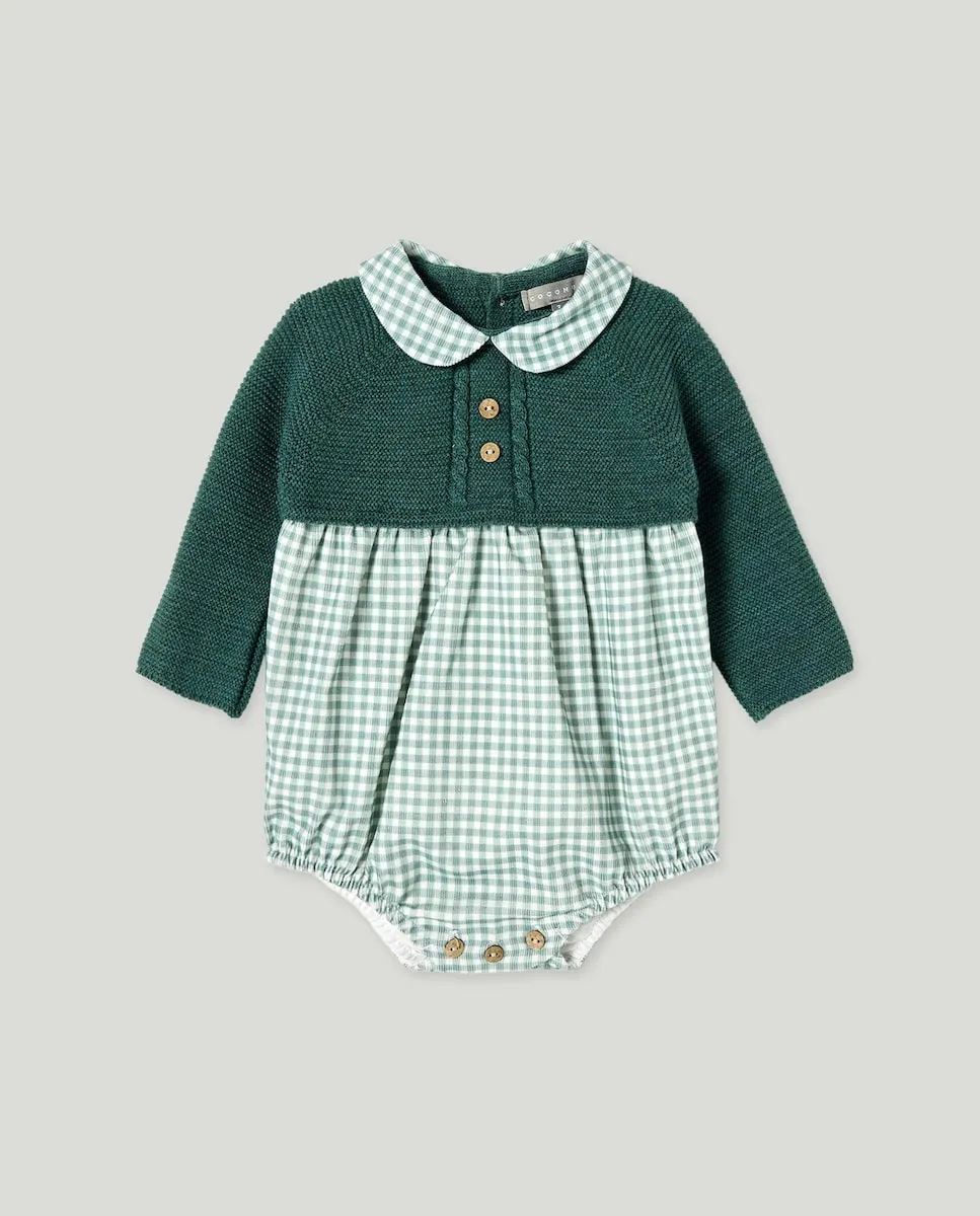 

Комбинезон для малыша из микровельвета Vichy с воротником «питер пэн», длинными рукавами и комбинацией трикотажа и плотной ткани Coconut El Corte Inglés, зеленый