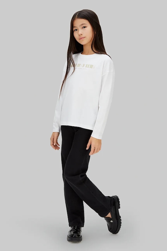 Детская хлопковая кофта с длинным рукавом Calvin Klein Jeans, белый — фото 4