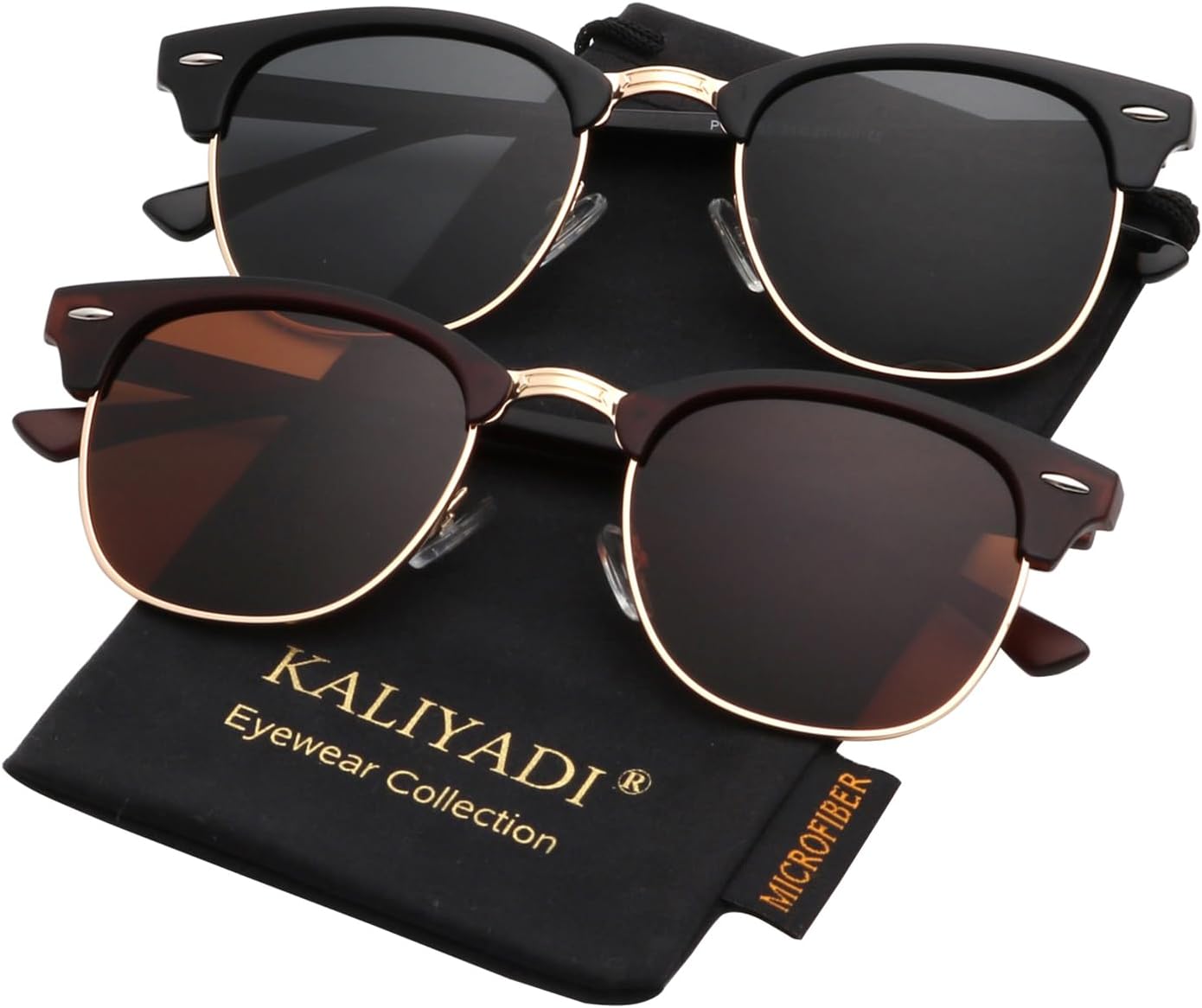 

Поляризованные солнцезащитные очки KALIYADI для мужчин и женщин, полуободковая оправа, солнцезащитные очки для вождения, блокирующие УФ-излучение, A05-(2 Pack) Matte Brown | Brown | Golden Rim / Glossy Black | Black | Golden Rim