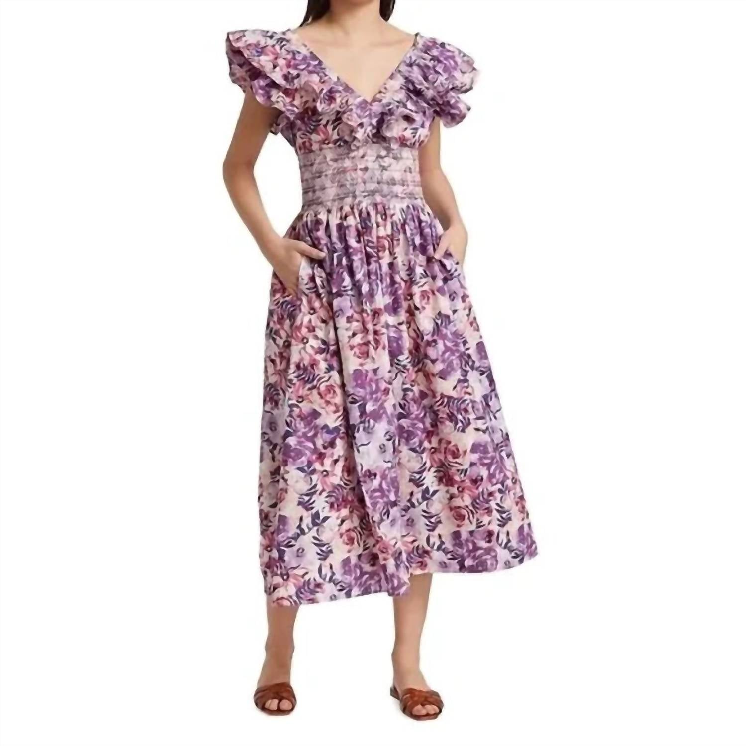 

SOMETHING NAVY Платье-миди с цветочным принтом и сборками, фиолетового цвета