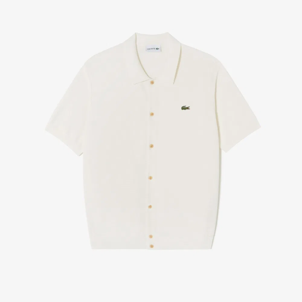 Мужской ажурный кардиган с коротким рукавом кремовый от Lacoste