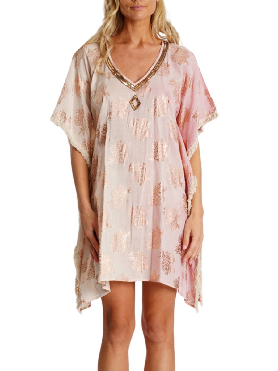 

Мини-платье с металлическим отливом и V-образным вырезом La Moda Clothing, цвет Pink Beige