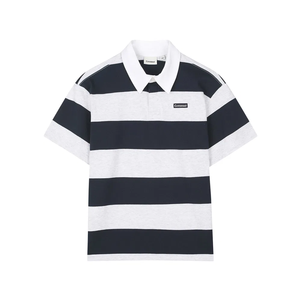 Детская футболка поло Covernat Kids Rugby Collar Stripe, тёмно-синяя