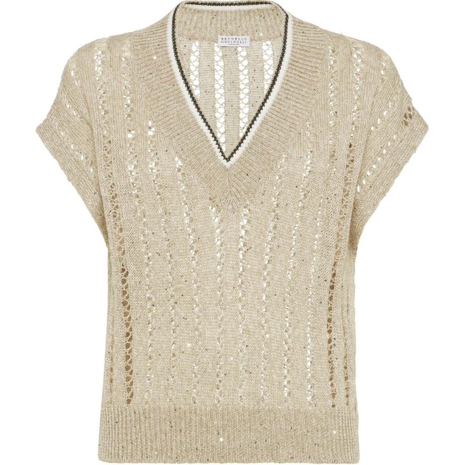 

V Neck Knitted Vest Brunello Cucinelli, бежевый