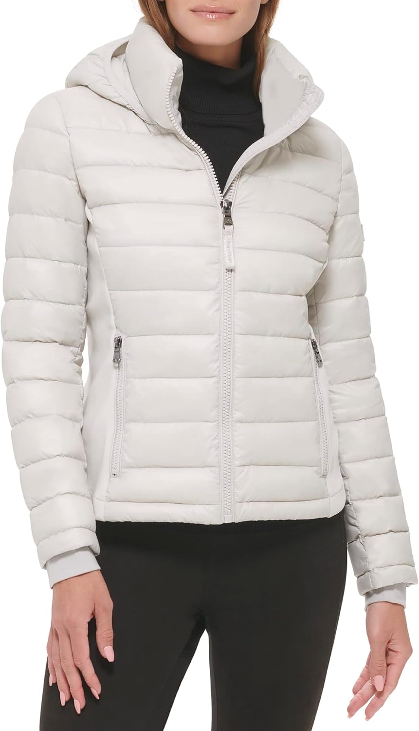 

Calvin Klein Женская водонепроницаемая легкая куртка с вставками из неопрена, Light-weight Grey Owl