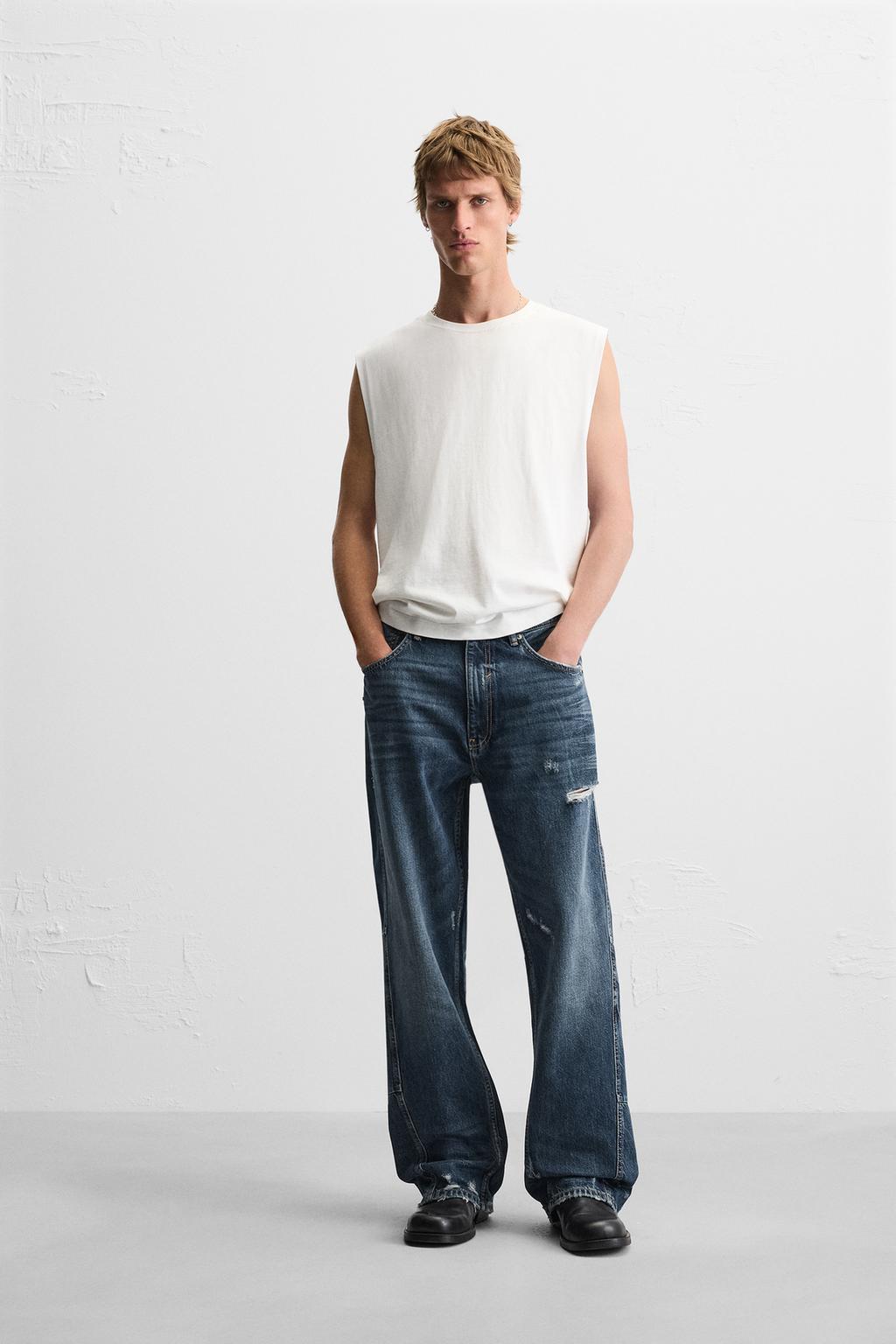 

Мешковатые джинсы со швами ZARA, синий