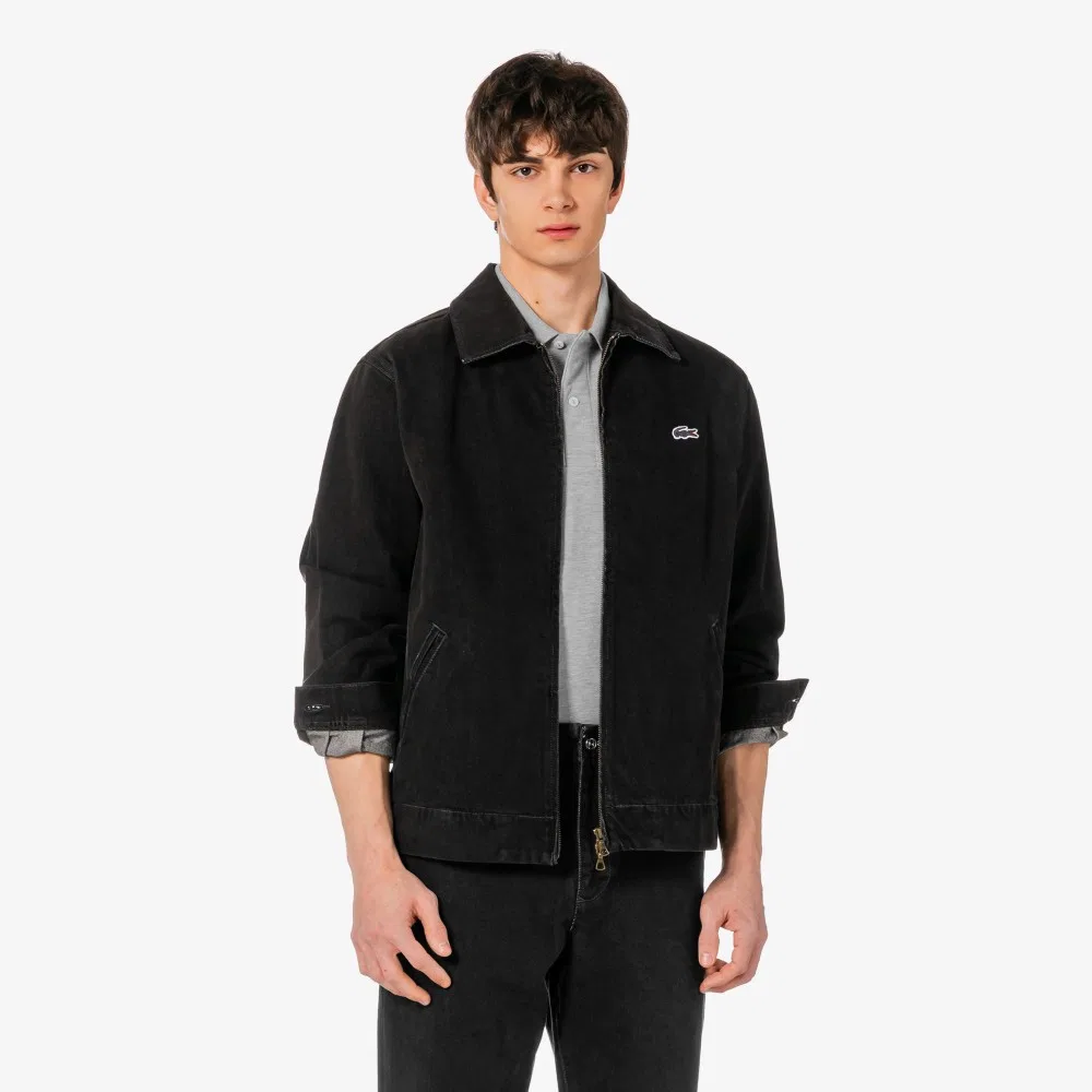Мужская чёрная джинсовая куртка на молнии от Lacoste — фото 2