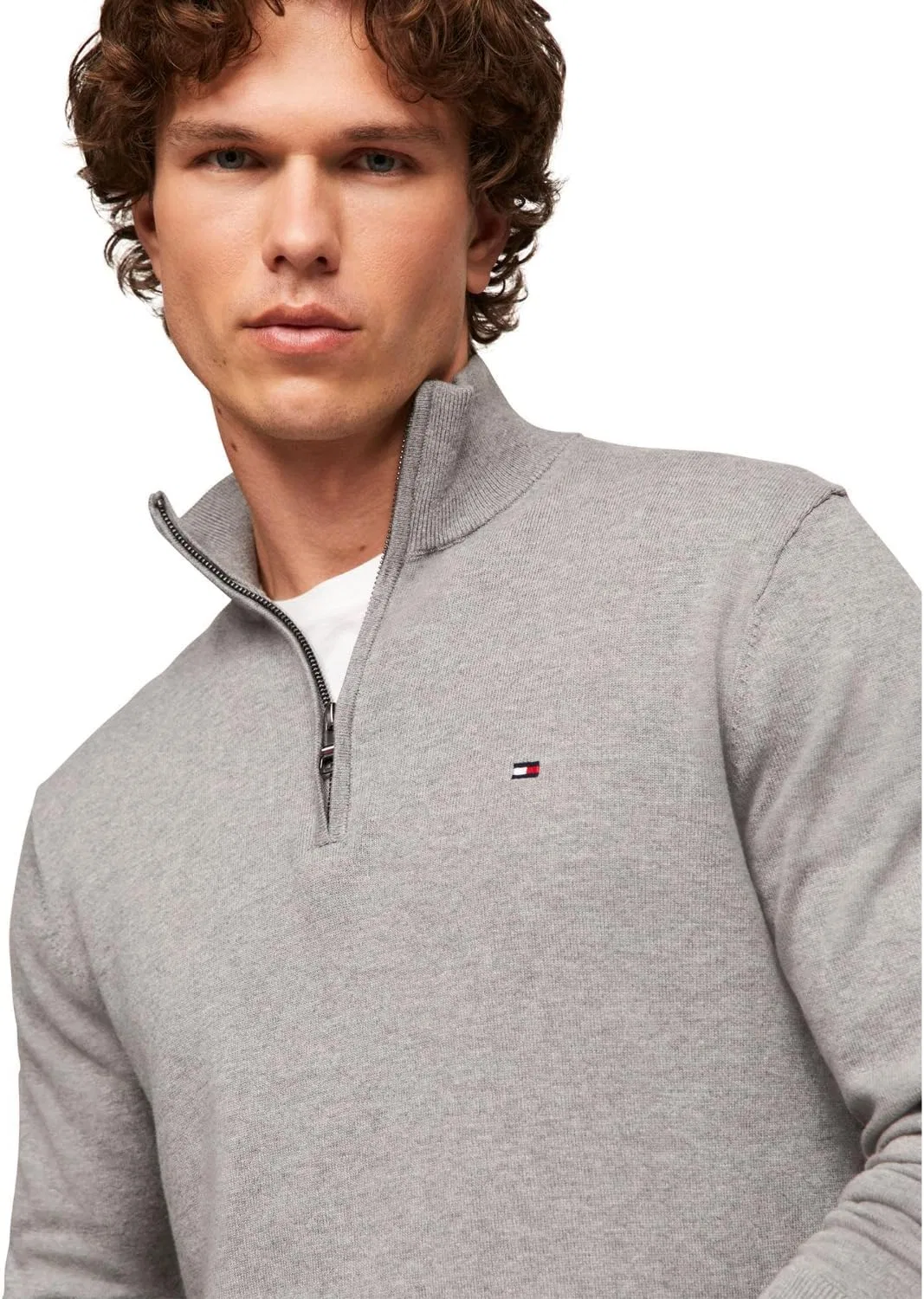 Tommy Hilfiger мужской легкий пуловер с молнией на четверть, серый — фото 2