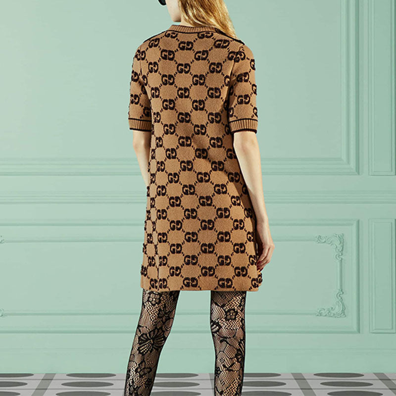 Платье Gucci GG шерстяное букле жаккард, женское, верблюжий коричневый — фото 4