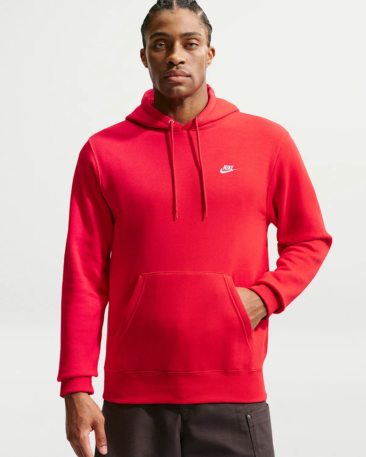 Мужская флисовая худи-пуловер Nike Club, University Red/University Red/White