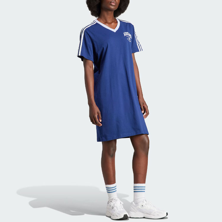 Футболка Vrct с принтом Платье короткого рукава Женская темно-синяя Adidas Originals — фото 4