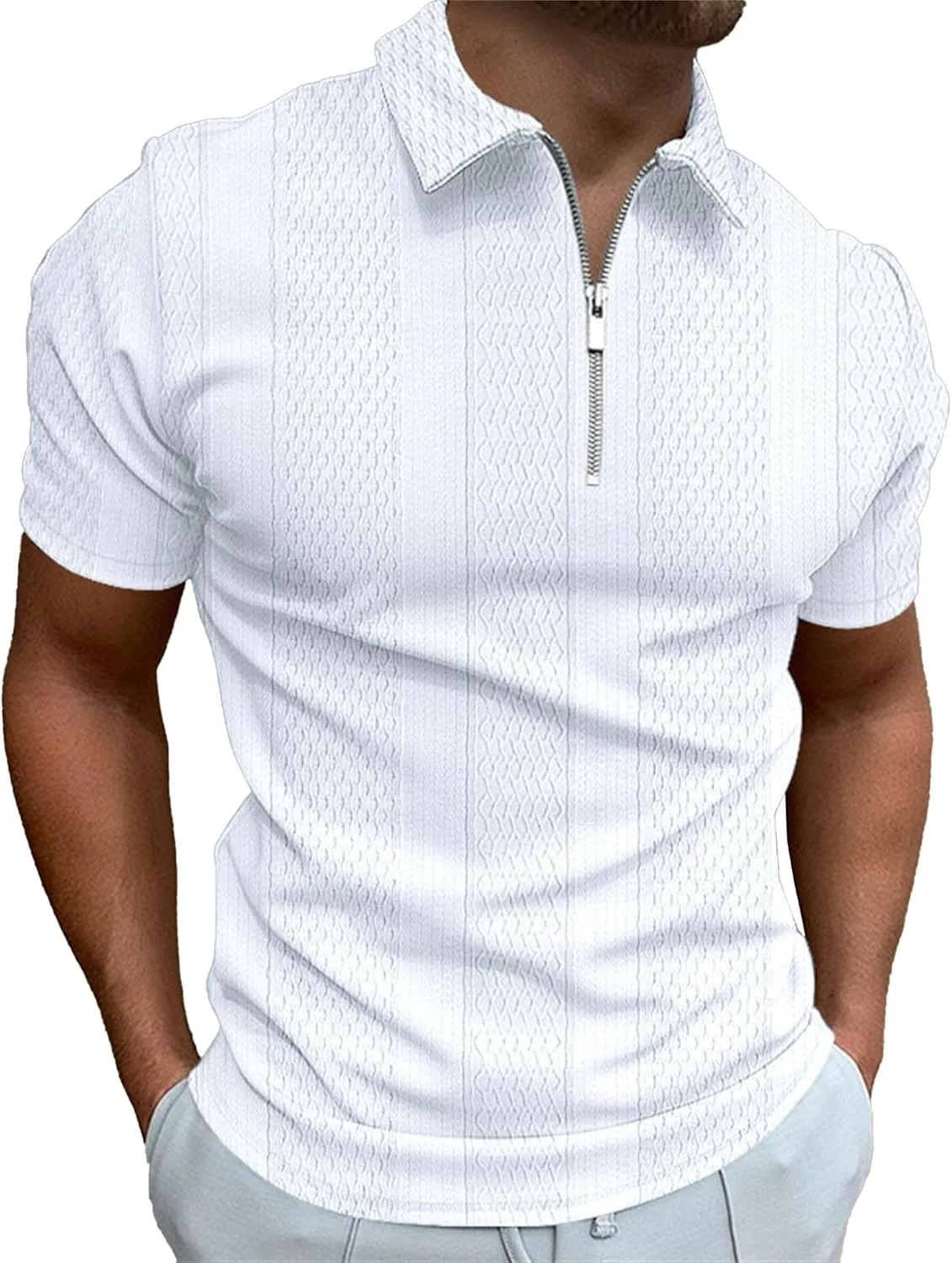 

Мужская поло с принтом и молнией, легкая, с коротким рукавом, slim fit SWJGLITTR