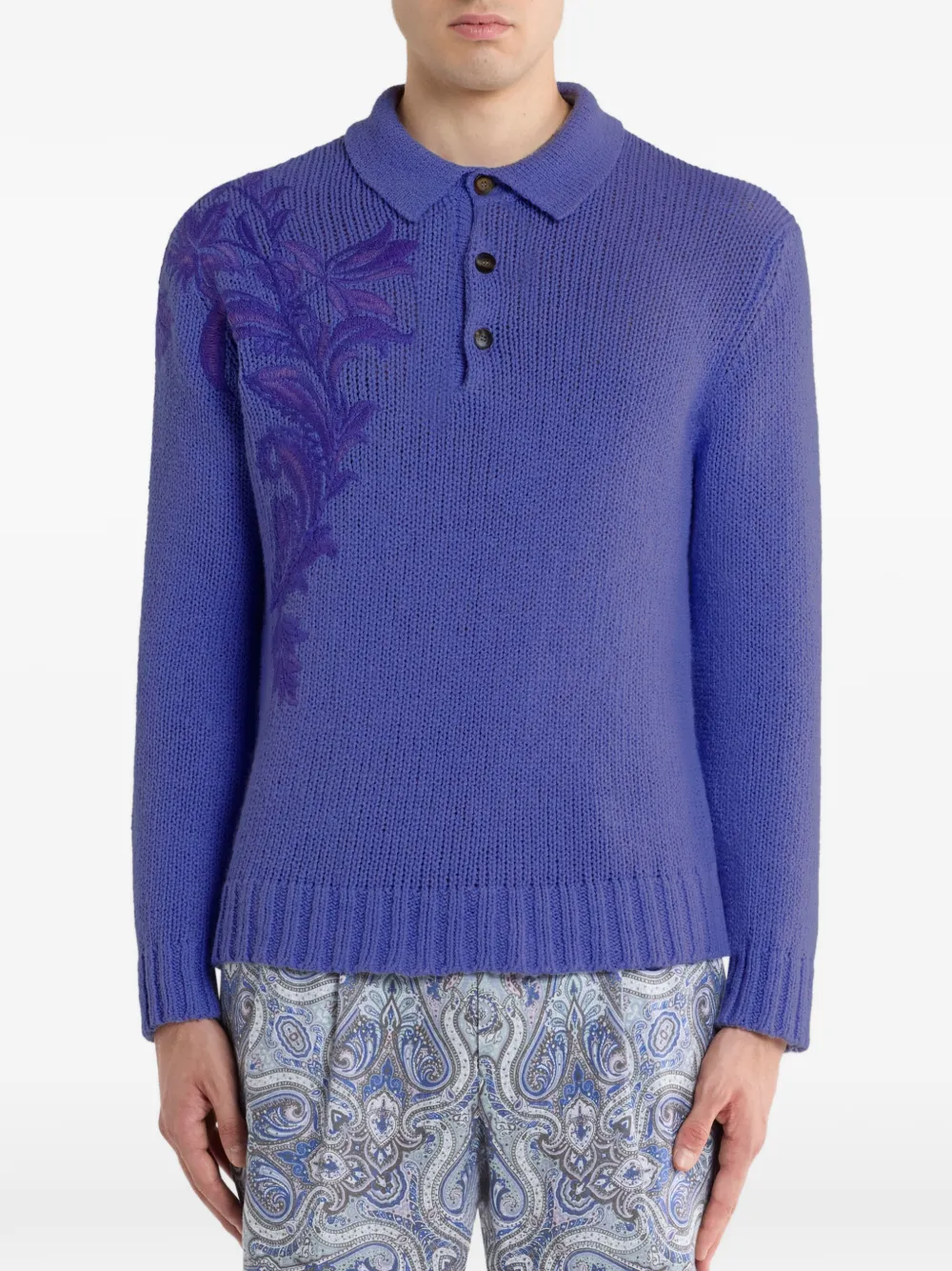 Поло с цветочной вышивкой Etro, фиолетовый — фото 3