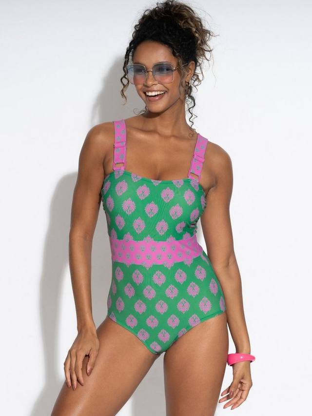 

Купальник с цветными блоками и поддержкой живота Pour Moi, Green/Pink