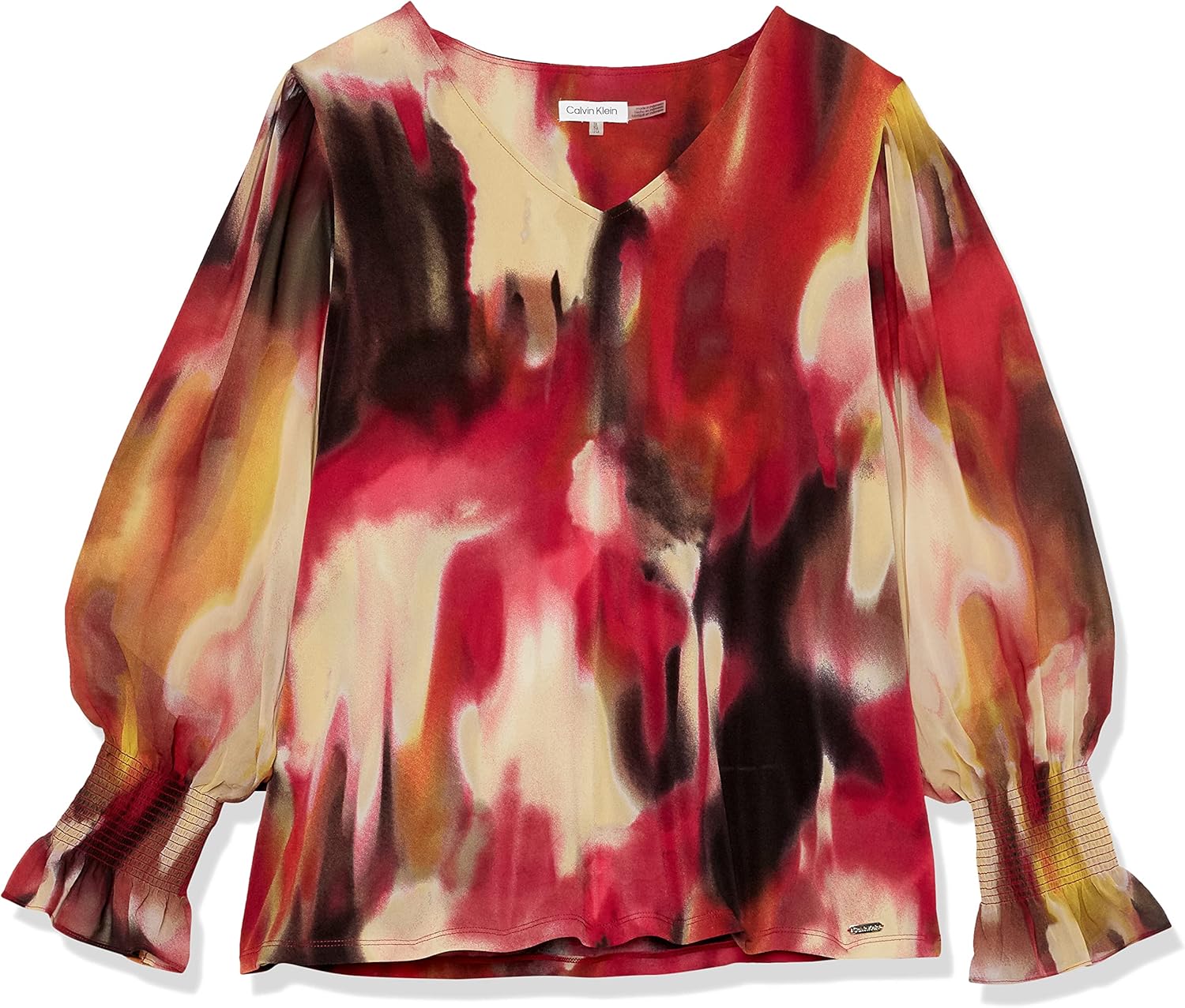 

Женская блузка Calvin Klein больших размеров на каждый день с длинным рукавом и принтом на манжетах, Cranberry Multi Combo