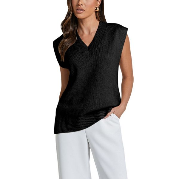 

Свитер-жилет женский без рукавов v-образный вырез оверсайз пуловер вязаный Yesfashion, Black