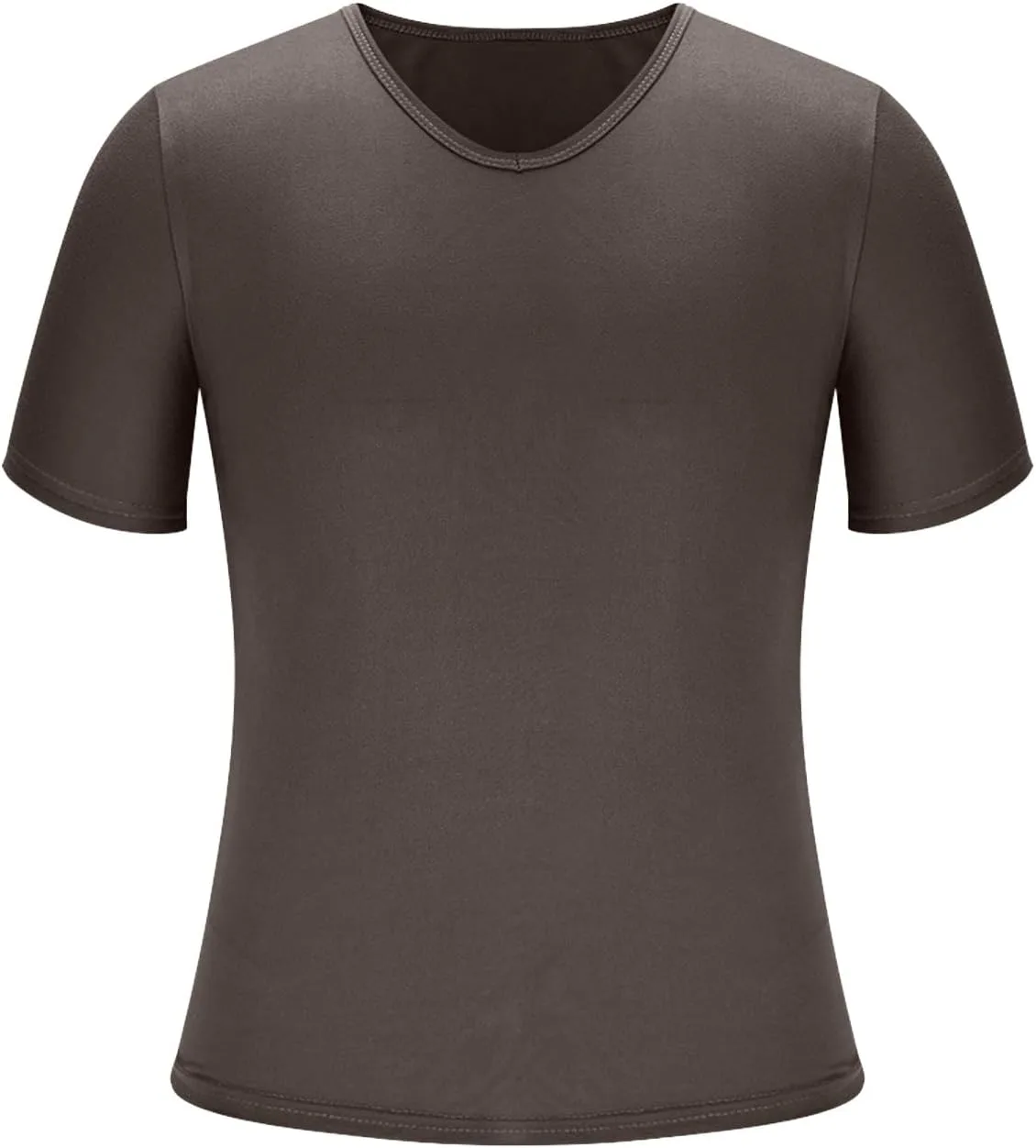 Мужская футболка Slim Fit с коротким рукавом и V-образным вырезом, мягкая, легкая, повседневная, базовая майка для лета и тренировок Generic, кофейный — фото 4
