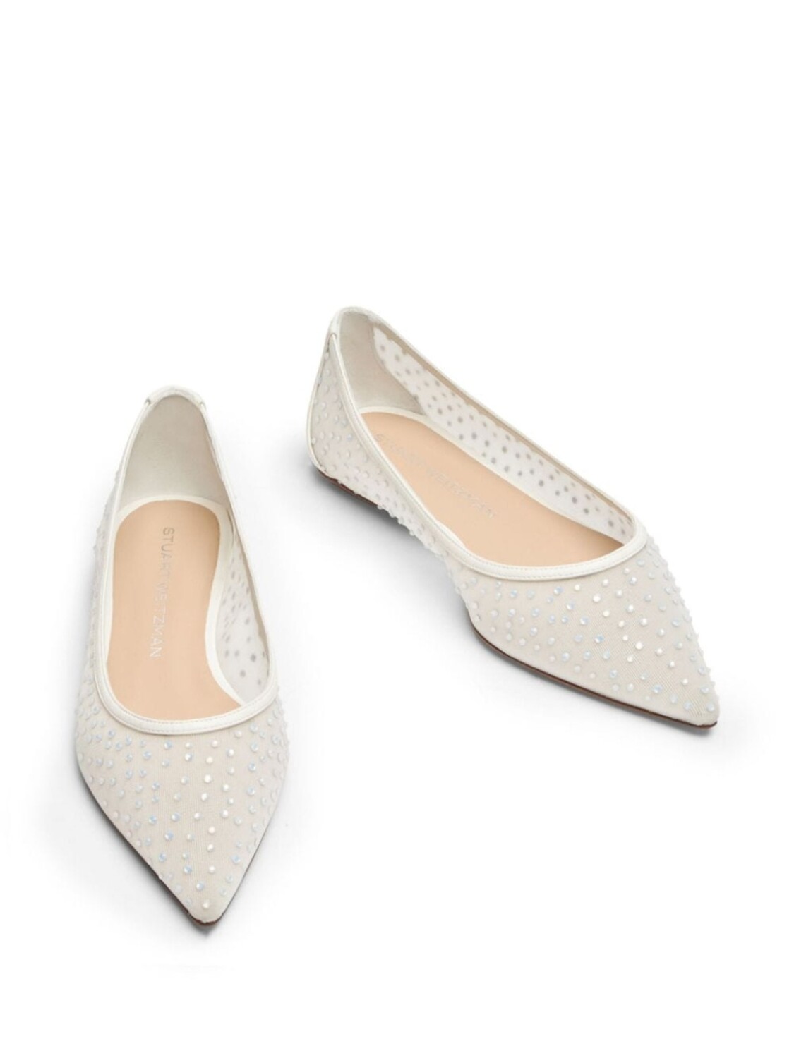 Stuart Weitzman балетки Emilia из сетчатой ткани, украшенные кристаллами, белый — фото 3