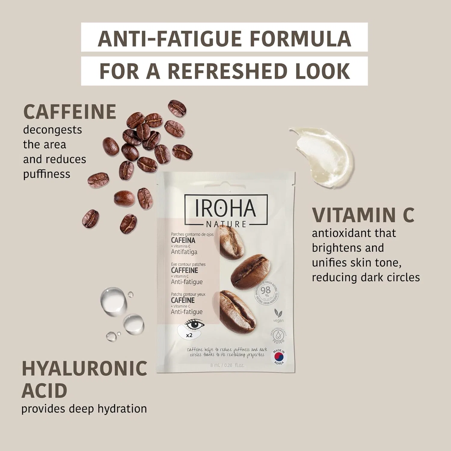 Патчи для глаз с кофеином от IROHA NATURE, 1 пара Iroha Nature, Braun — фото 4
