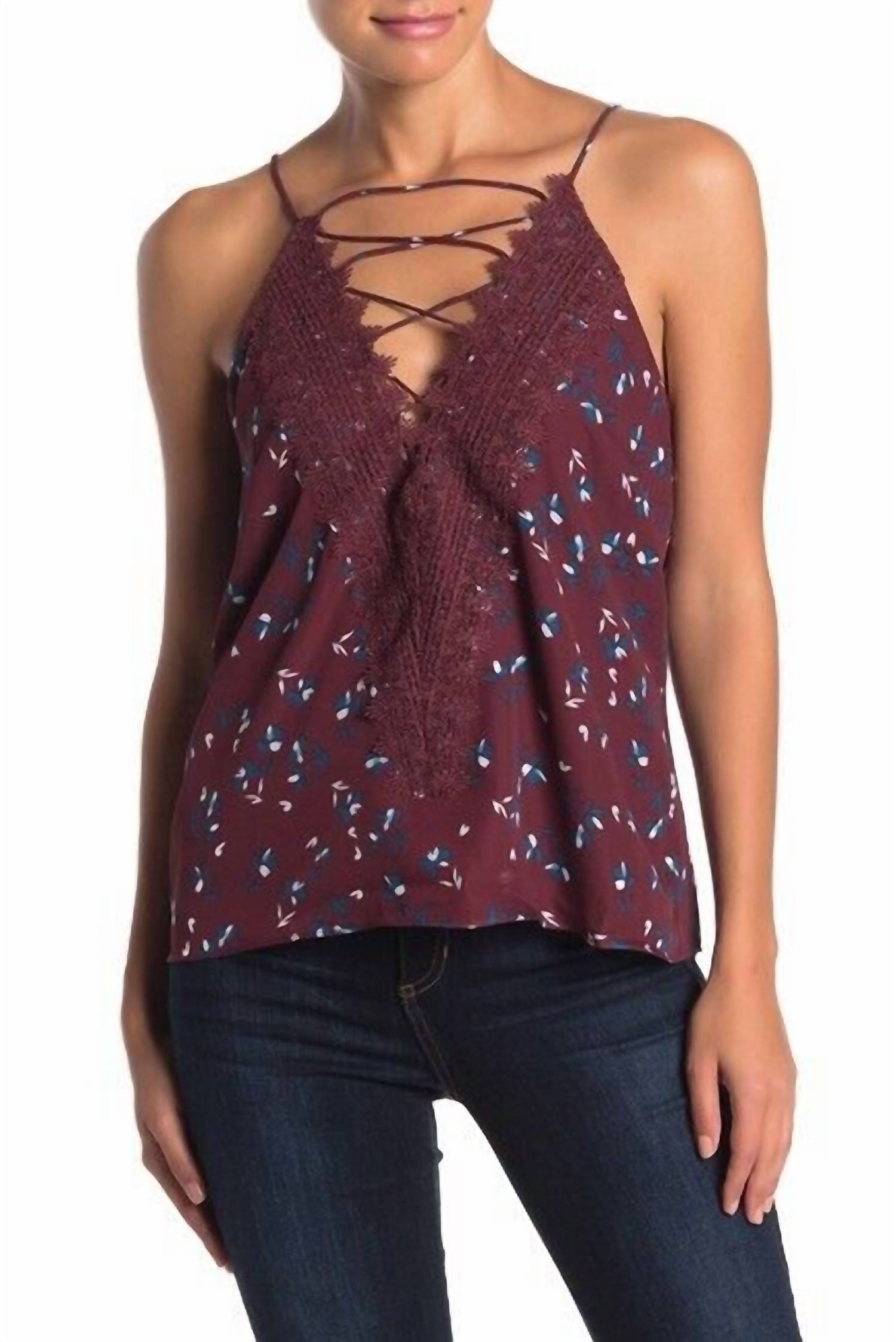 

Топ Posie Floral Strappy Cami Top In Burgundy WAYF
