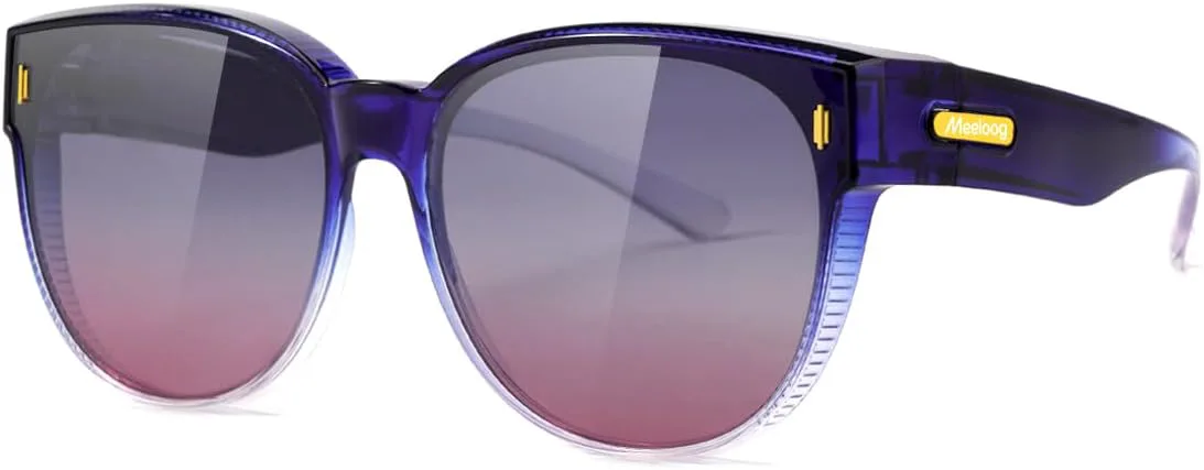 

Солнцезащитные очки Meeloog для женщин, поляризованные, стильные, большие, с защитой от солнца, круглые, UV400, для вождения, Bright Blue Frame Gradient Purple Lens