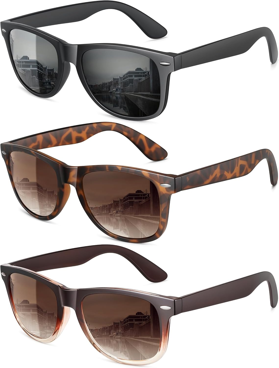 

Поляризованные солнцезащитные очки MEETSUN для женщин и мужчин, классические ретро-стиль, модные очки для вождения, защита UV400 (3 шт.), (3 Pack) Matte Black + Brown Gradient + Tortoise Brown