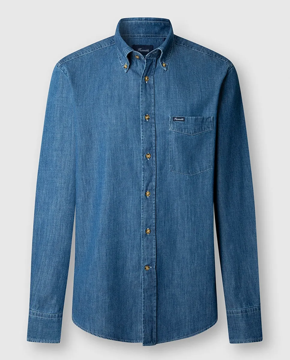 

Мужская рубашка индиго, стиль fit club Façonnable, индиго