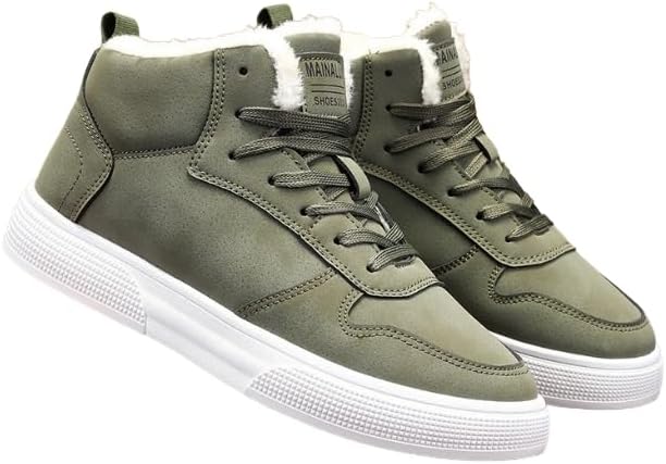 

Мужские зимние кроссовки Hhhchpm - теплые снежные ботинки с флисовой подкладкой, шнуровка из искусственной кожи, повседневная спортивная обувь для активного отдыха и ежедневной носки, зеленый