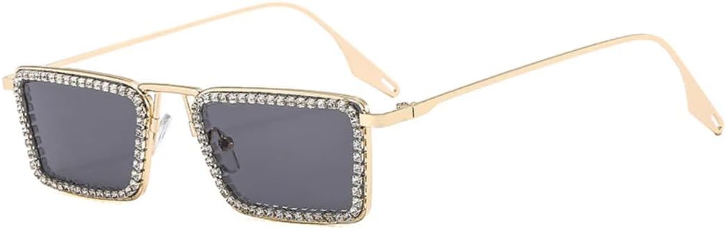 

Роскошные солнцезащитные очки в маленькой квадратной оправе, украшенные стразами, для женщин и мужчин, для активного отдыха и путешествий, с защитой от УФ-излучения UV400 TVTBBVV, Gold Gray
