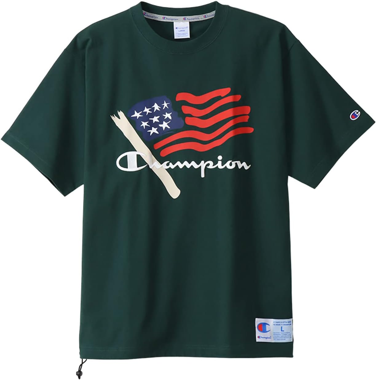 

Мужская футболка Champion с коротким рукавом, круглый вырез, графический логотип, хлопок, США, свободный крой, оверсайз, спортивный стиль, C3-X322, темно-зеленый
