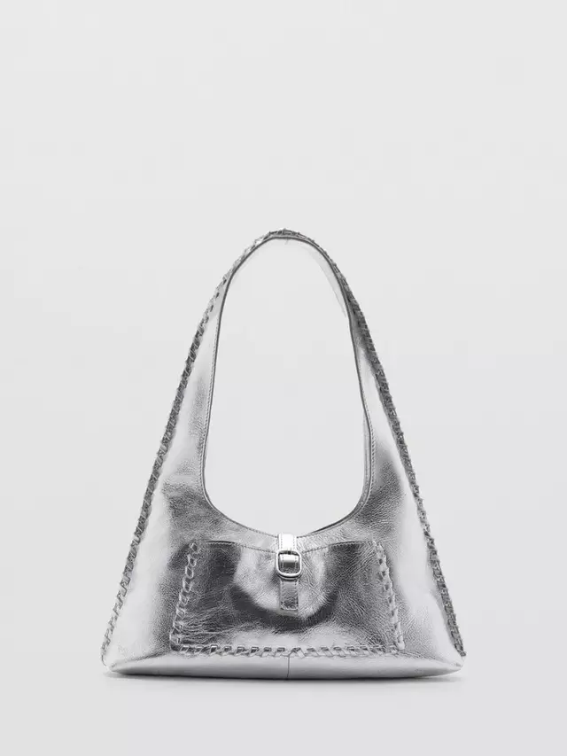 

Сумка через плечо Mango Nat Metallic Leather Stitch Detail, серебряный