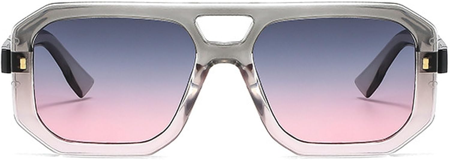 

Модные женские солнцезащитные очки-пилот с двойной перемычкой, ретро-квадратные градиентные солнцезащитные очки с защитой от УФ-излучения UV400, мужские солнцезащитные очки с заклепками mincl, Gray Light Pink