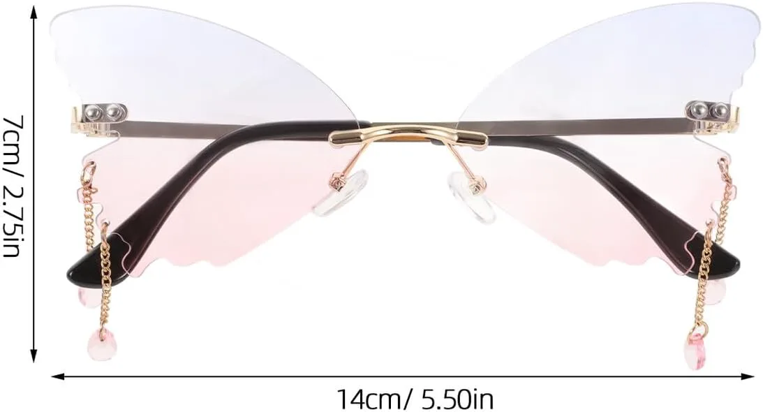 

Солнцезащитные очки-бабочки для женщин. Стильные очки без оправы с голубыми и розовыми линзами и золотой оправой. Аксессуары для вечеринок и пляжа ifundom