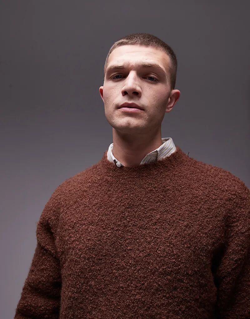 

Свободный джемпер из букле коричневого цвета Topman