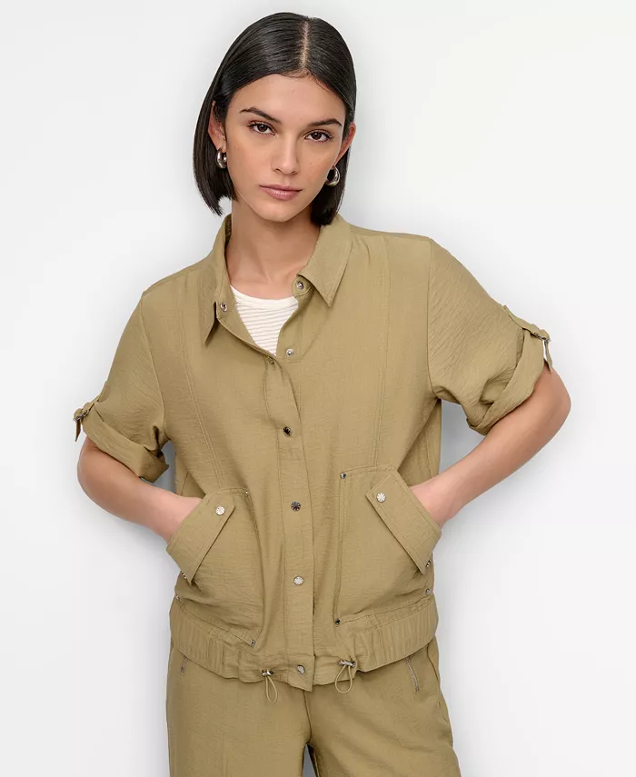 

Женская короткая куртка на пуговицах с отворотами на рукавах DKNY, зеленый