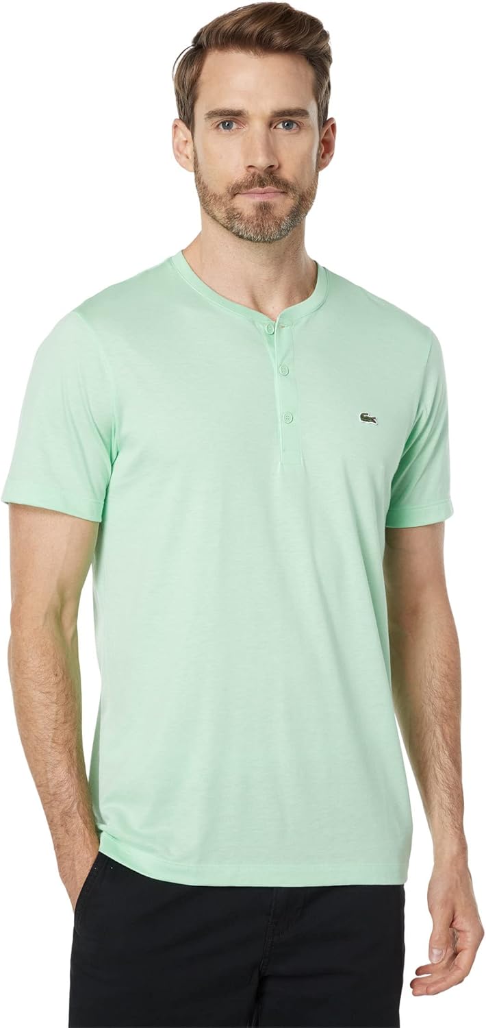 Мужская футболка Lacoste из хлопкового джерси с воротником-хенли и пима, Ash