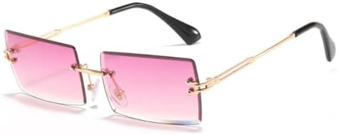 

Модные прямоугольные солнцезащитные очки без оправы для женщин, солнцезащитные очки с градиентным переходом для мужчин, защита от УФ-излучения UV400 MTZJH, Golden Purple