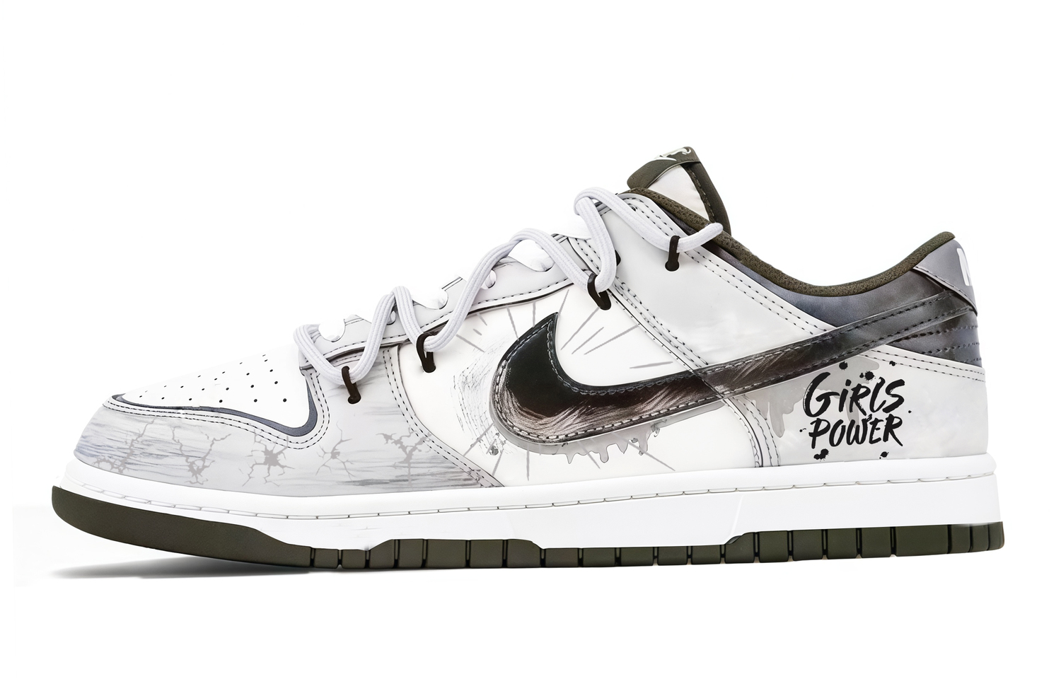 

Nike Мужские низкие скейтбордные кроссовки Dunk Plain Power с износостойким покрытием, белый и серый