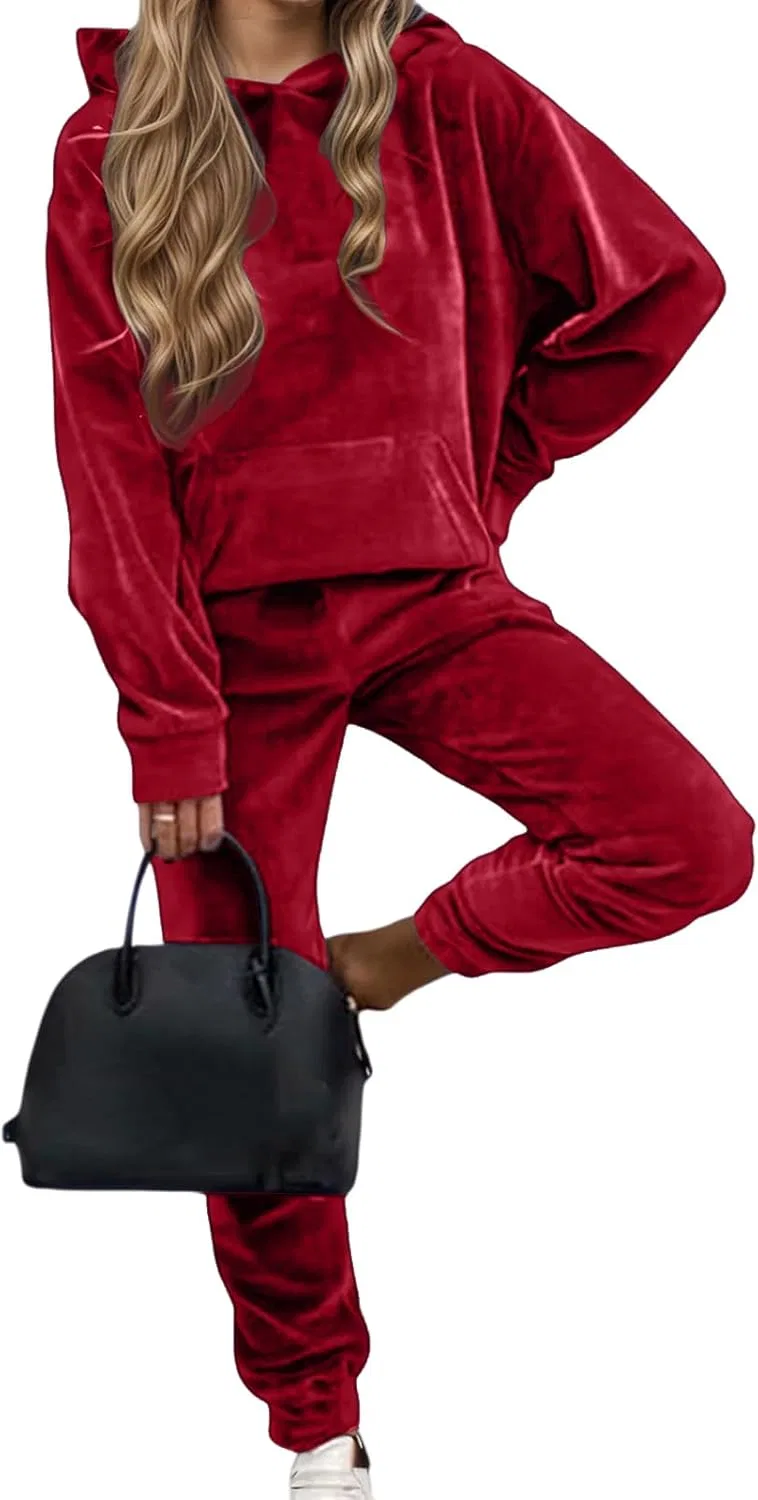 Спортивный костюм Velour с капюшоном и джоггерами, Red — фото 2