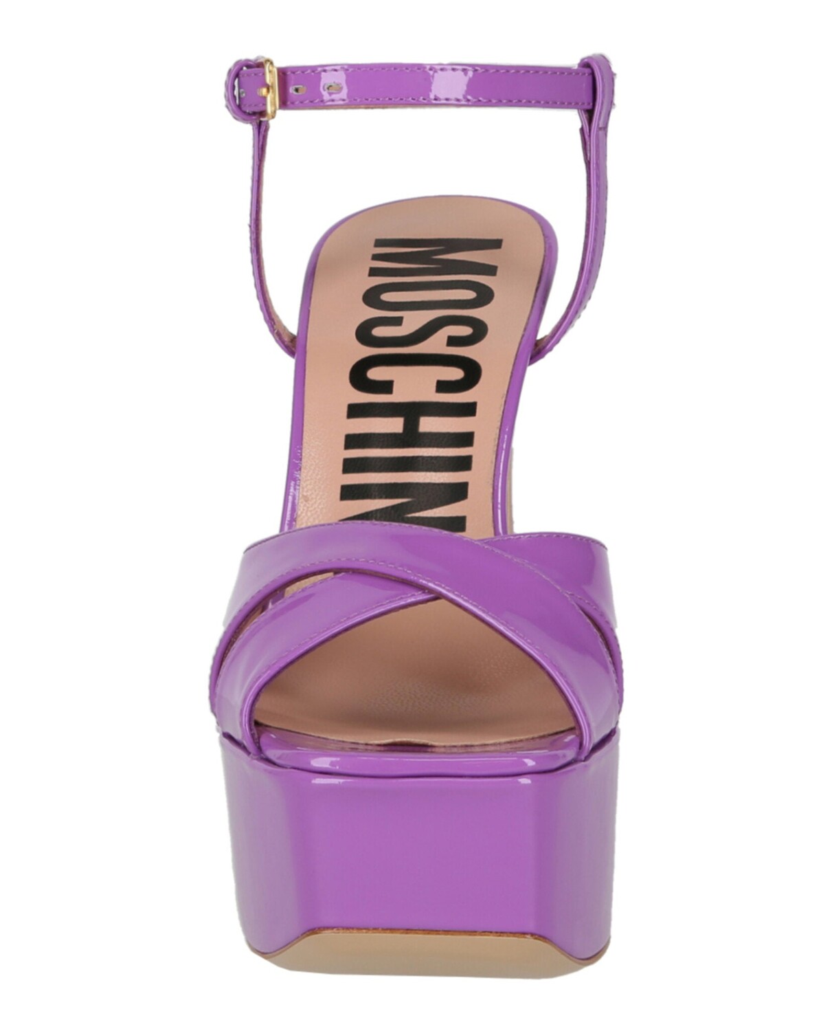 Босоножки на каблуке из лакированной кожи на платформе Moschino, фиолетовый — фото 3