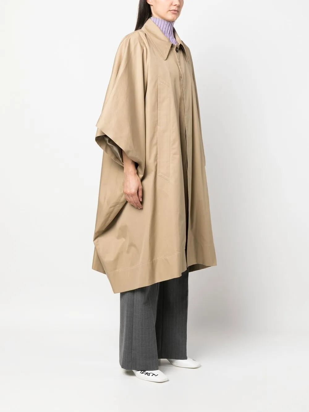 Однобортный тренч MM6 Maison Margiela, нейтральный — фото 3