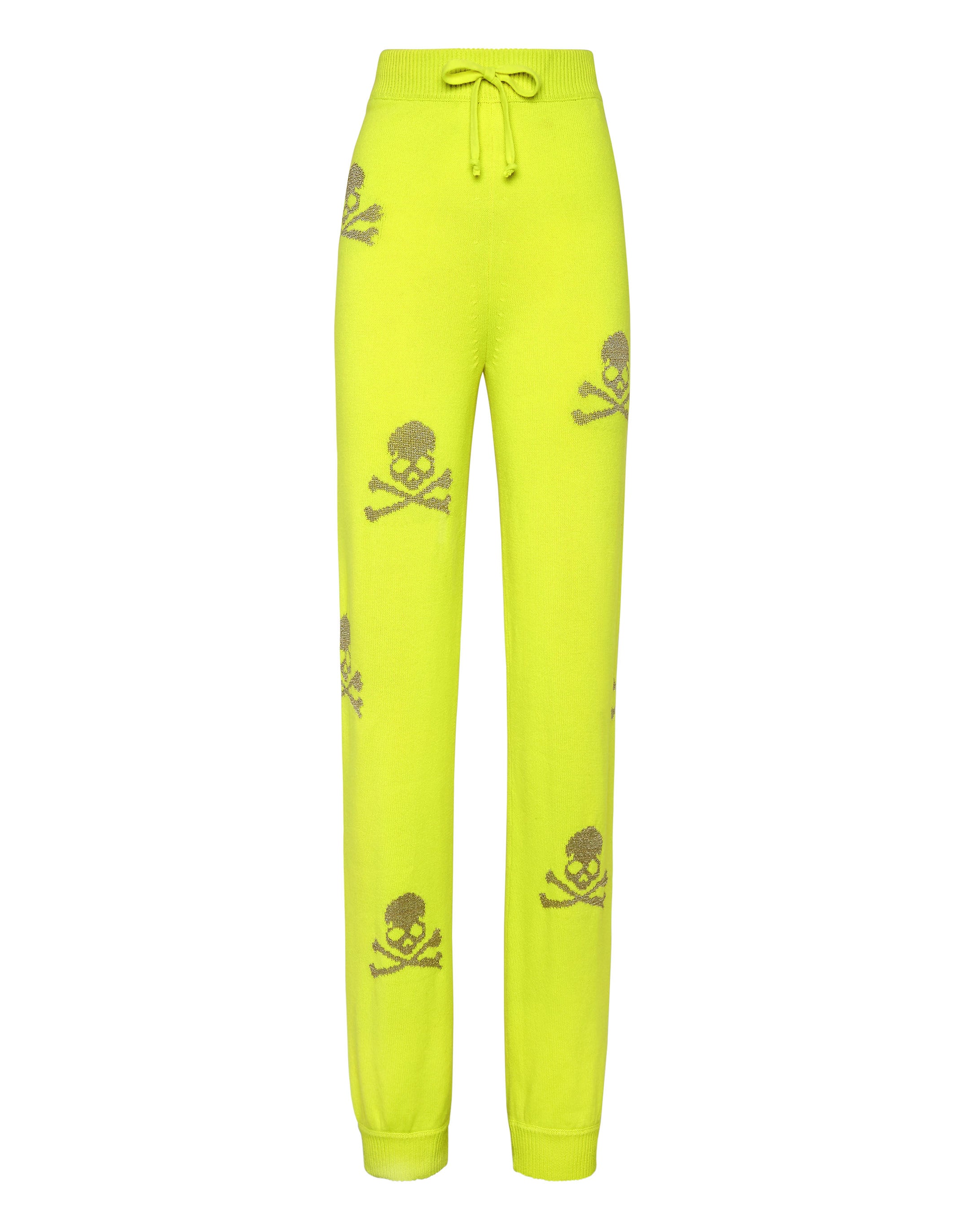 

Спортивные брюки из смеси шерсти с кристаллами черепа PHILIPP PLEIN, цвет yellow fluo